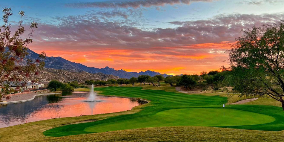 Golf course at sunset